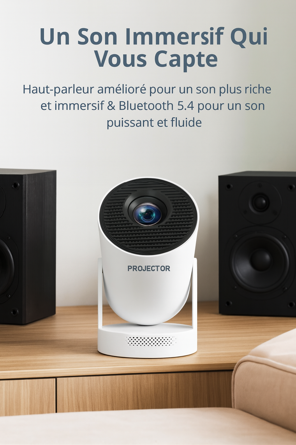 Mini Projecteur Portable HD 1080p  – WiFi, Bluetooth 5.4, Connexion HDMI/USB, Idéal Cinéma Maison et Extérieur