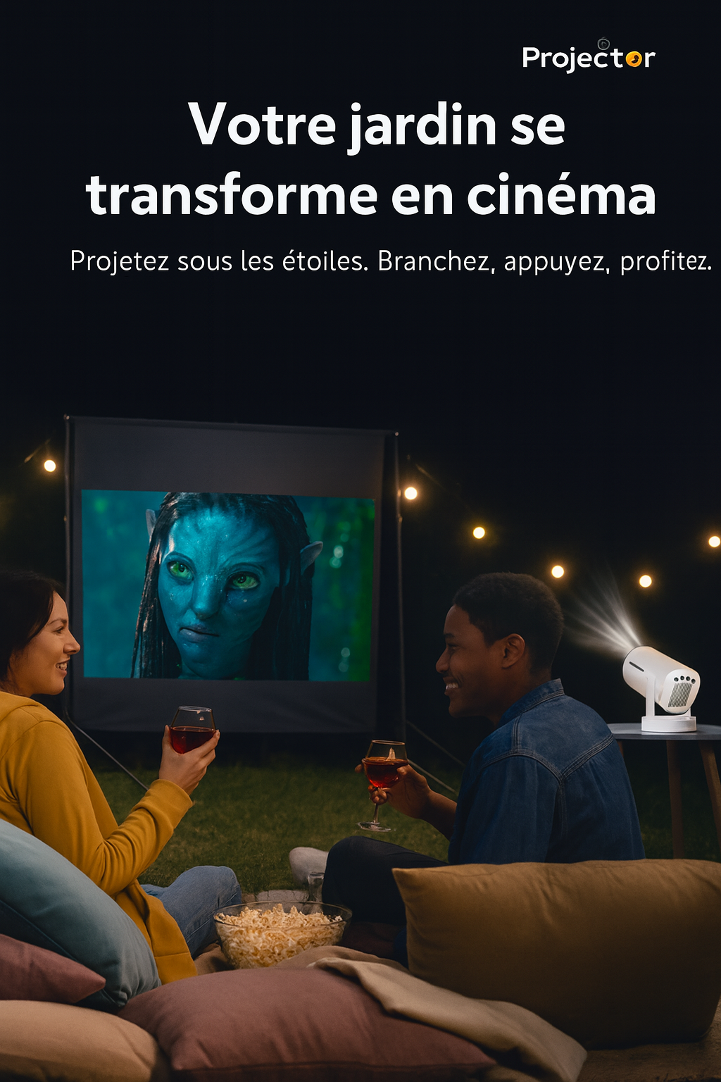Mini Projecteur Portable HD 1080p  – WiFi, Bluetooth 5.4, Connexion HDMI/USB, Idéal Cinéma Maison et Extérieur