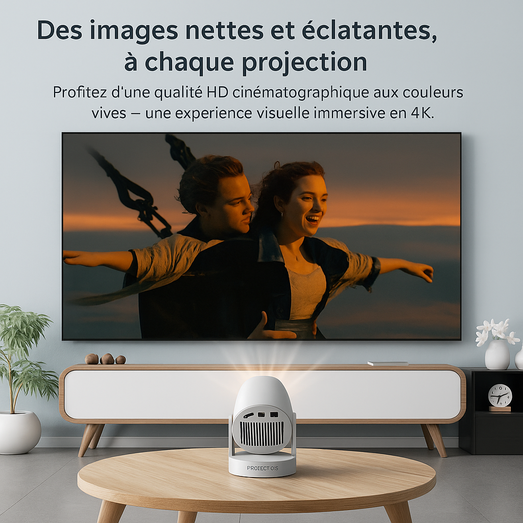 Mini Projecteur Portable HD 1080p  – WiFi, Bluetooth 5.4, Connexion HDMI/USB, Idéal Cinéma Maison et Extérieur